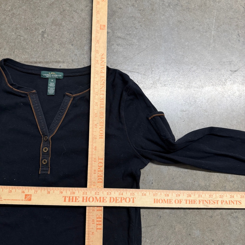 Lauren Ralph Lauren Jeans Co Womens Black Henley Long Sleeve Cotton Top M 2039 - Picture 4 of 5